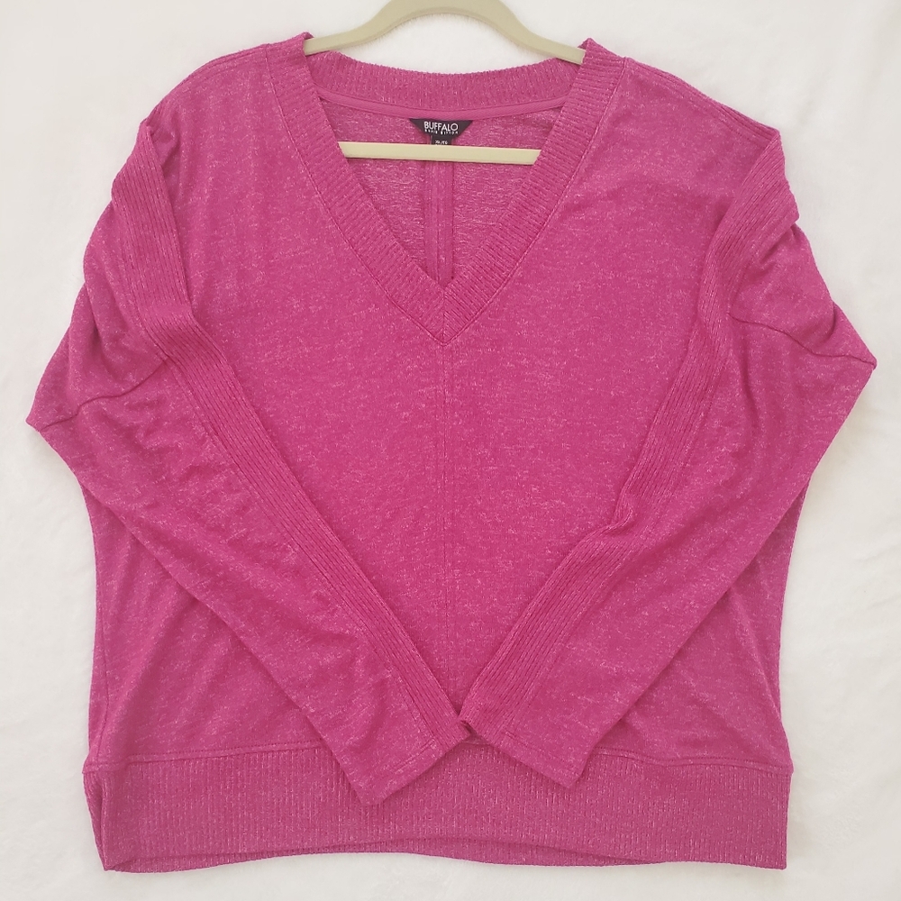 Women Buffalo David Bitton Fuchsia V-Neck Sweater